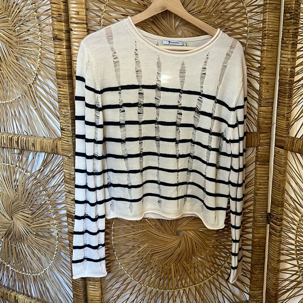 T Alexander Wang Destroyed Stripe Top 100% Merino… - image 2